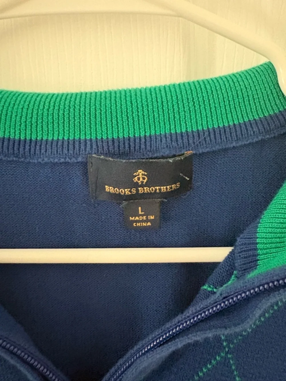 Brooks Brothers Argyle Sweater Vest Blue Green 1/4 Zip Preppy Golf Size L - Picture 5 of 6